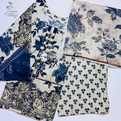 3-Piece Printed Lawn Suit with Embroidered Patches – By Zamaira Clothing