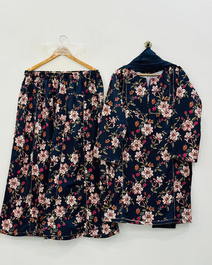 3PC Printed Slub Lawn – Floral Elegance Edition