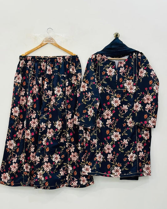 3PC Printed Slub Lawn – Floral Elegance Edition