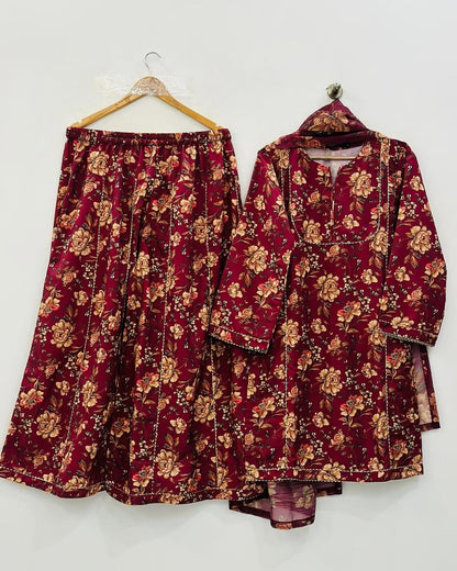 3PC Printed Slub Lawn – Floral Elegance Edition