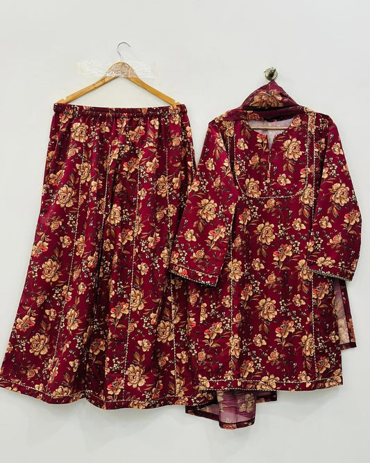 3PC Printed Slub Lawn – Floral Elegance Edition