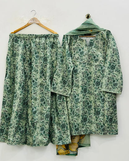 3PC Printed Slub Lawn – Floral Elegance Edition