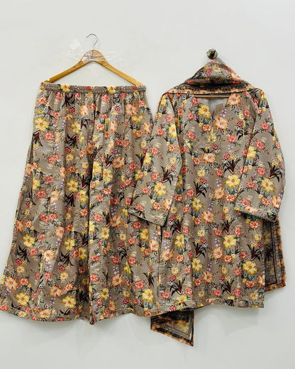 3PC Printed Slub Lawn – Floral Elegance Edition