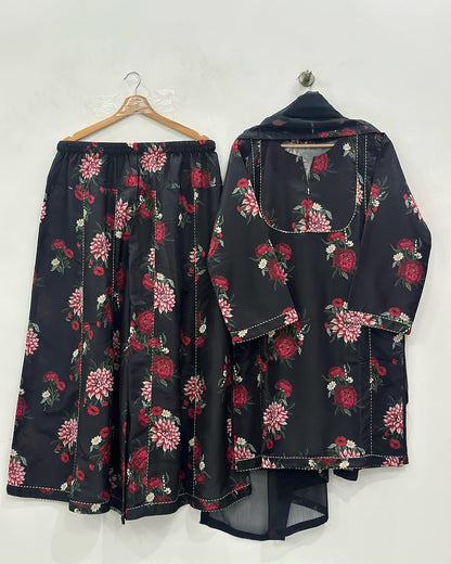 3PC Printed Slub Lawn – Floral Elegance Edition