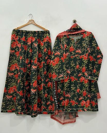3PC Printed Slub Lawn – Floral Elegance Edition
