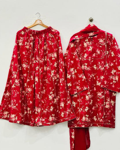 3PC Printed Slub Lawn – Floral Elegance Edition